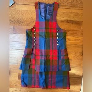 Vintage Multicolor Plaid Skirt Set with Button Accents